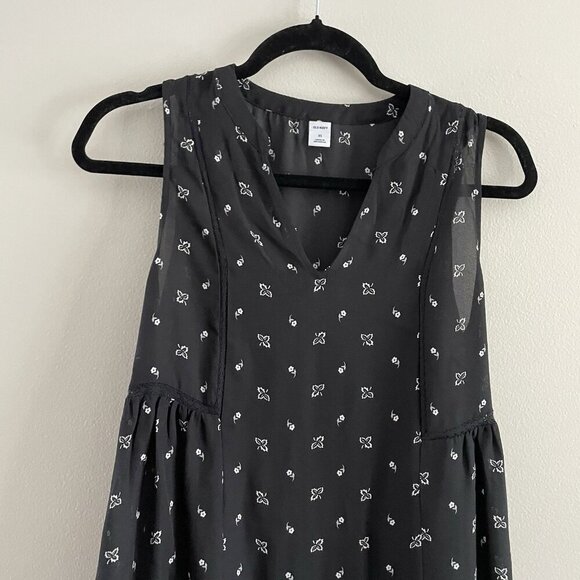 Old Navy Women XS Black Printed Boho V-Neck Sleeveless Georgette Swing Dress - Picture 4 of 8